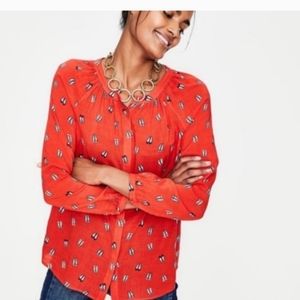 BODEN Women’s US 6 Paris Red Ballet Shoes Print Blouse Shirt Top
